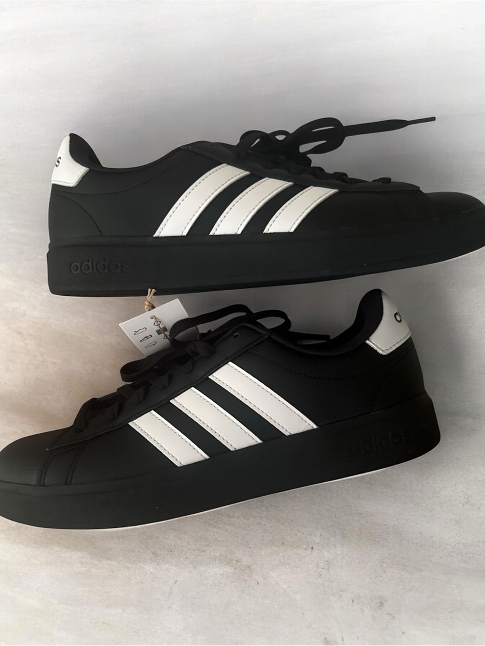 adidas Black with White Three-Stripe Low-Top Sneakers